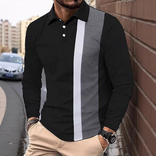 Men's Button Casual Slim Lapel 3D Printed Long Sleeve