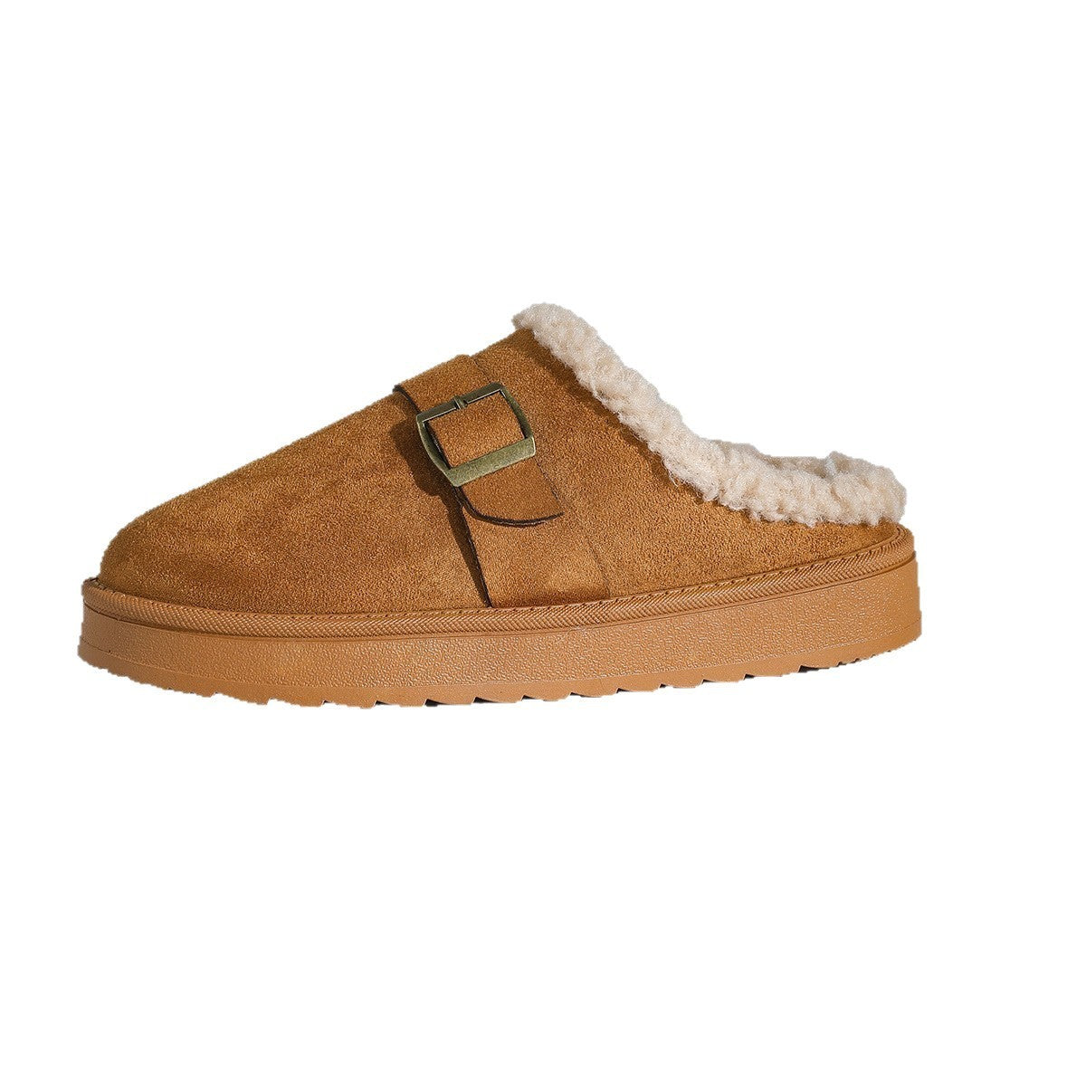 Thick Bottom Belt Buckle Fleece-lined Closed Toe Female Cotton Slippers