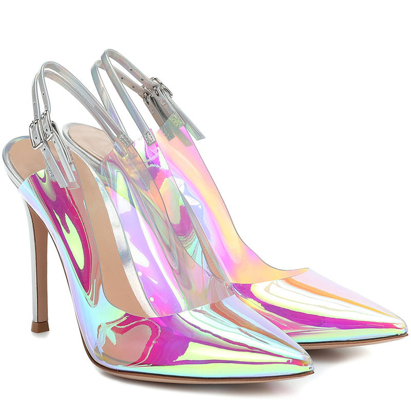 Colorful Transparent Pvc Fashion Plus Size Women's Shoes Open Heel Stiletto