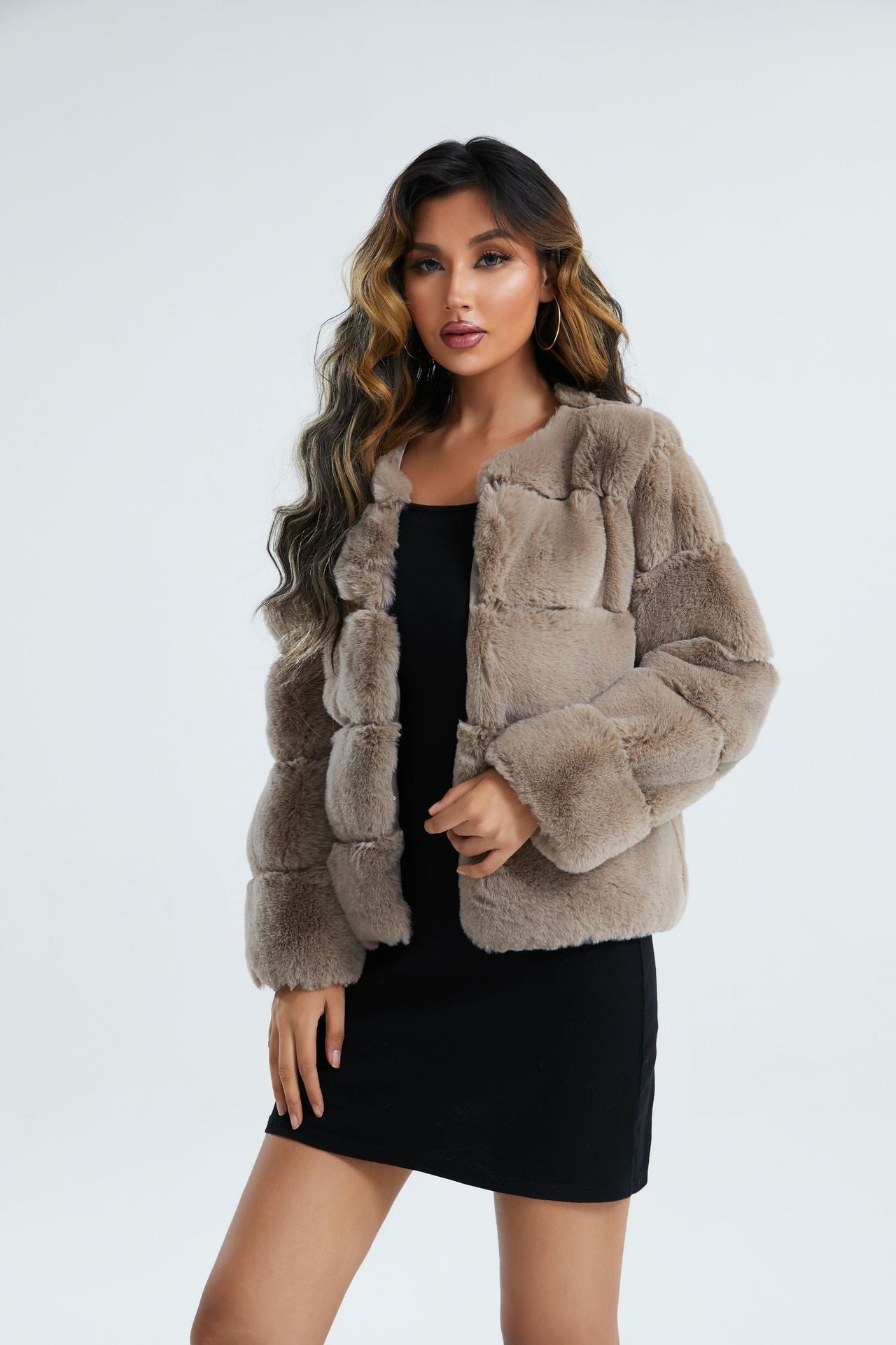 Women's Coat Fox Horizontal Stitching Artificial Fur