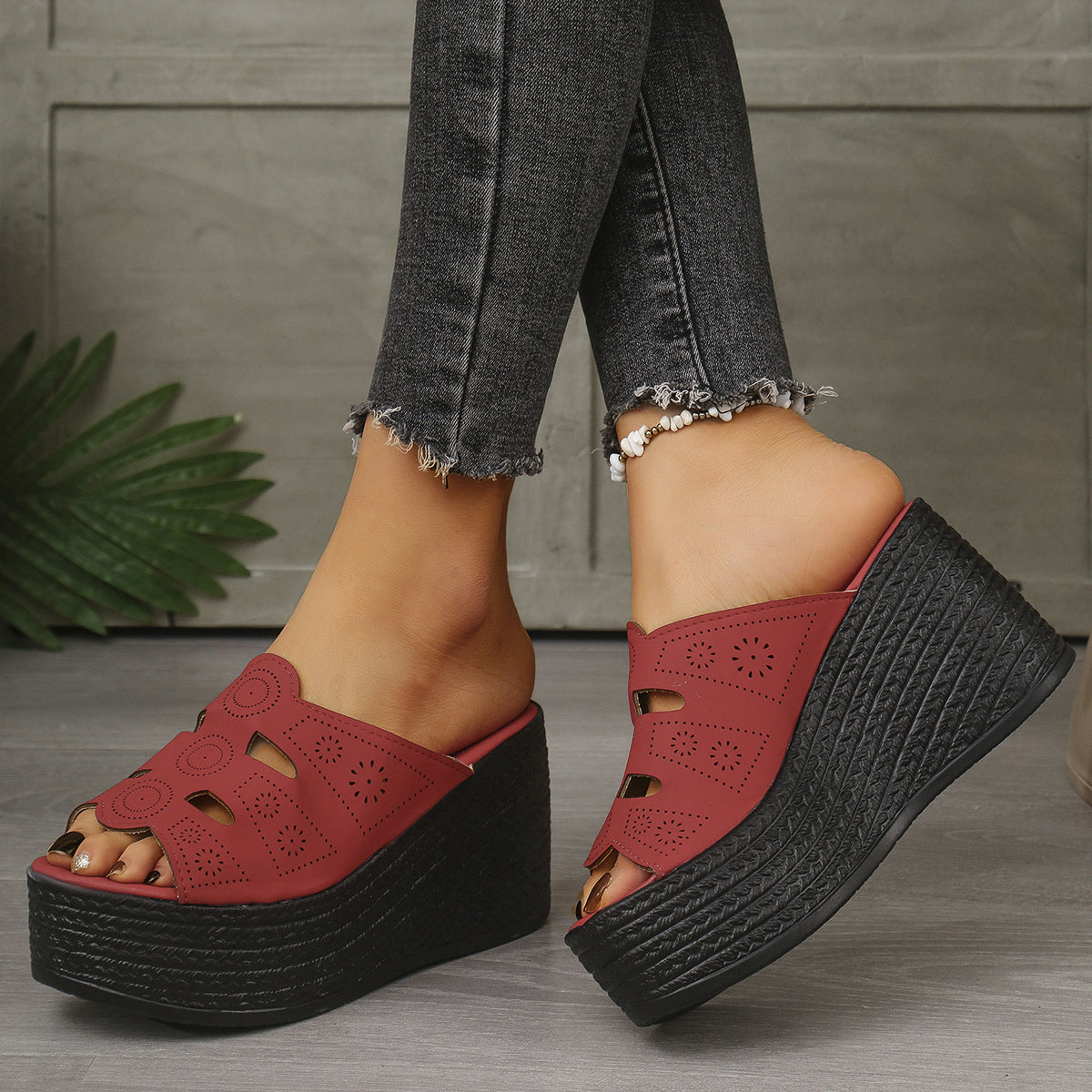 Plus Size Casual Slip-on Stitching Wedge Slippers
