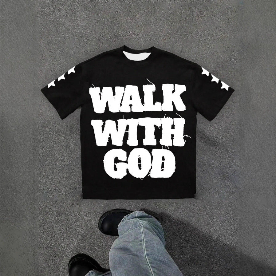 Personality Street Hip Hop Style Letter Pattern T-shirt Retro