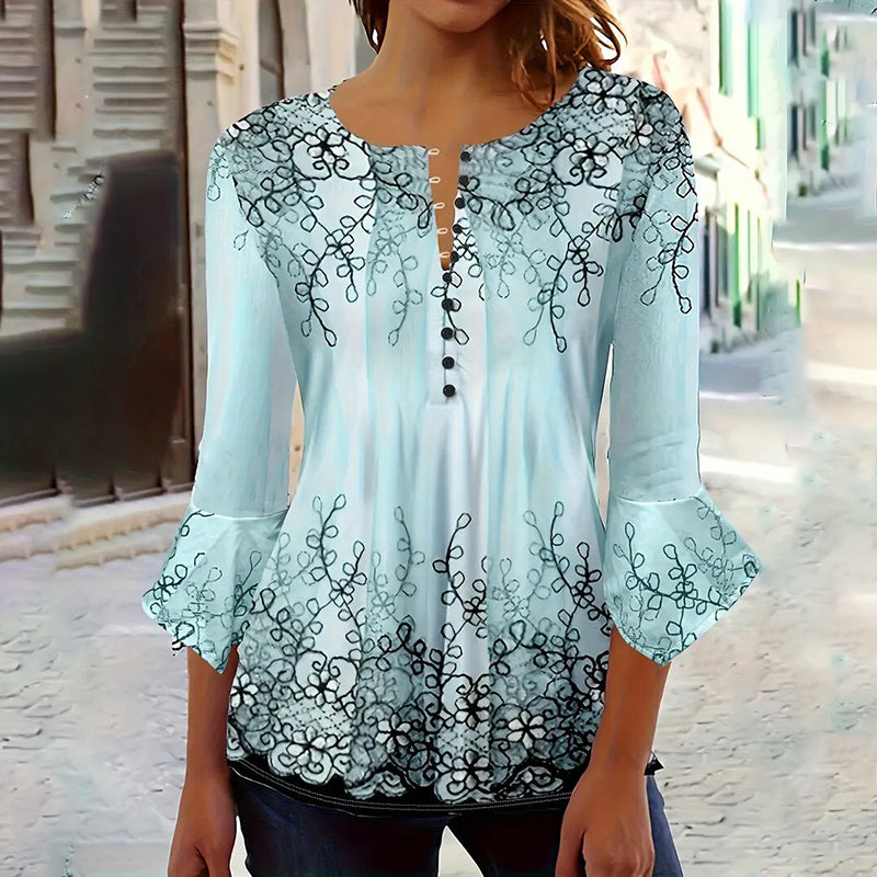 Women's V Neck 3 4 Sleeve T Shirts Button Front Dressy Casual Tees Shirt Tunic Blouses