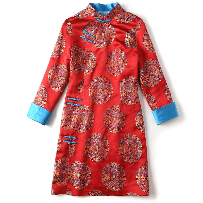 Brocade Stand-up Cheongsam Dress Woman