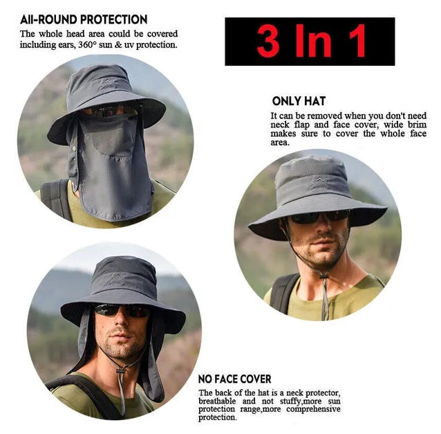 Wide Brim Sun Hat UV Protection Bucket Cap For Hiking Camping Fishing Safari Men