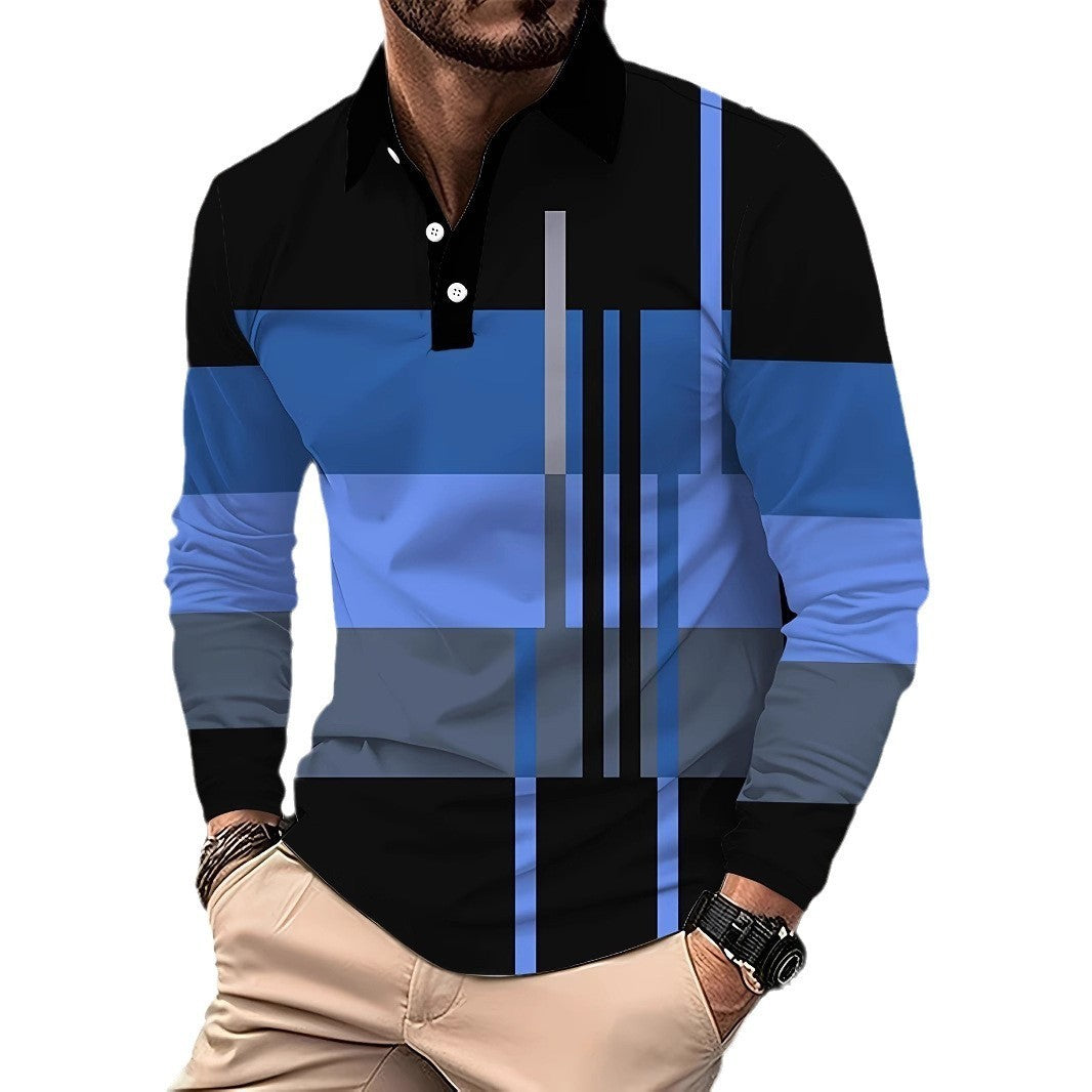 Men's Button Casual Slim Lapel 3D Printed Long Sleeve
