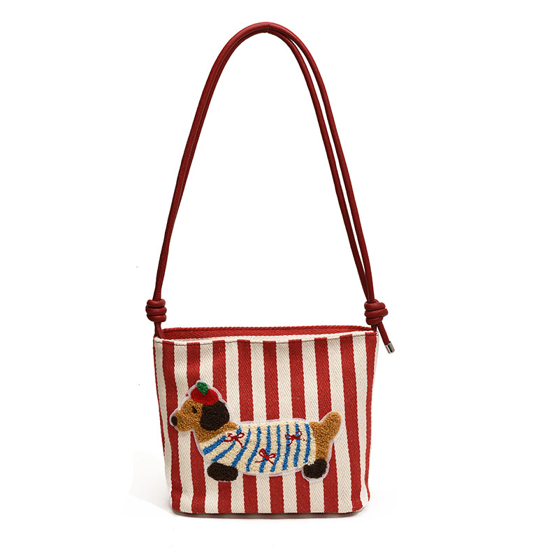 New Cartoon Sausage Dog Bucket Bag Autumn Texture