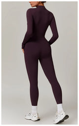 Warm Zipper Long Sleeve Yoga Jumpsuit - Breathable Bodysuit