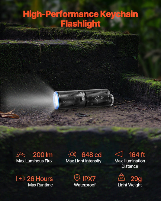 Keychain Flashlight Rechargeable Mini Flashlight 200 High Lumens IPX7 Waterproof