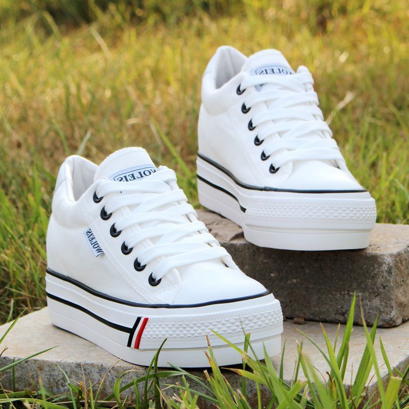 Height Increasing Insole Canvas Shoes White Shoes For Students