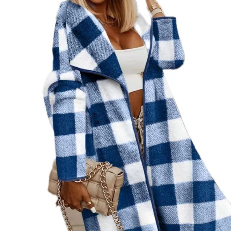 New Fashion Plaid Wool Coat Mid-length