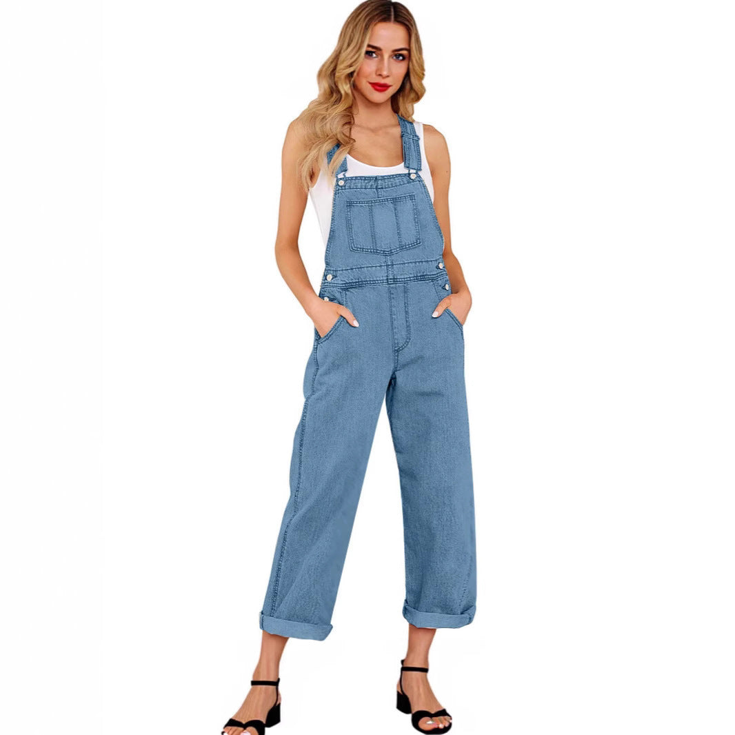 Loose Women's Denim Suspender Pants