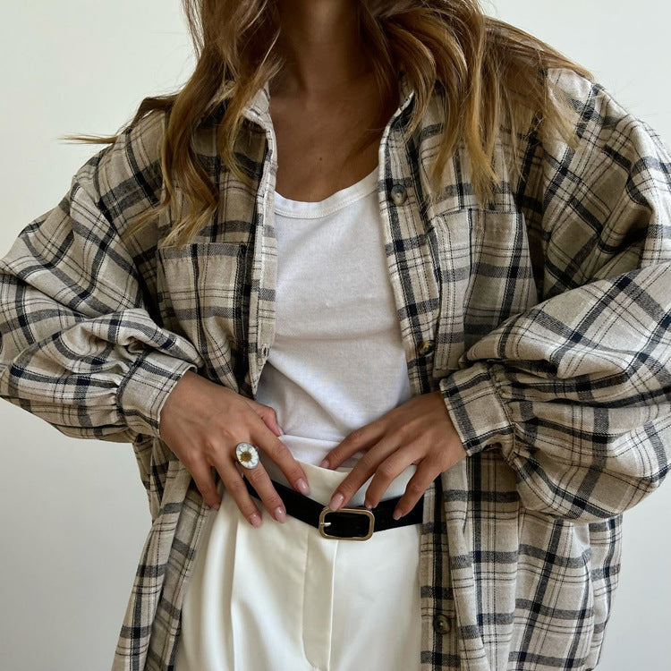 Retro Long Sleeve Pocket Plaid Shirt