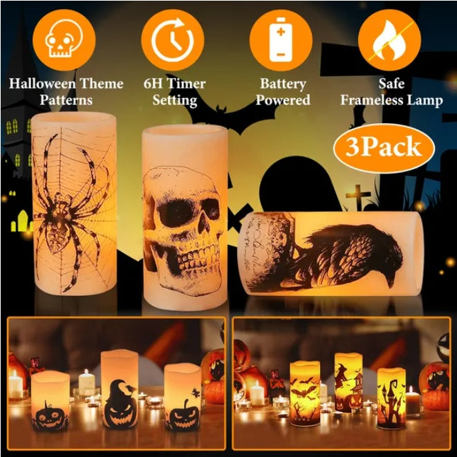 3 Pack Halloween Flameless Candle Lamp