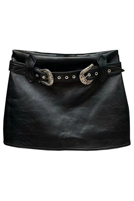 Black High Waist Leather Skirt Woman