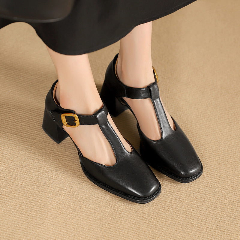 Square Toe T-shaped Buckle Sandals For Women