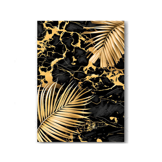 Black Gold Marble Tropical Plants Poster Canvas Painting