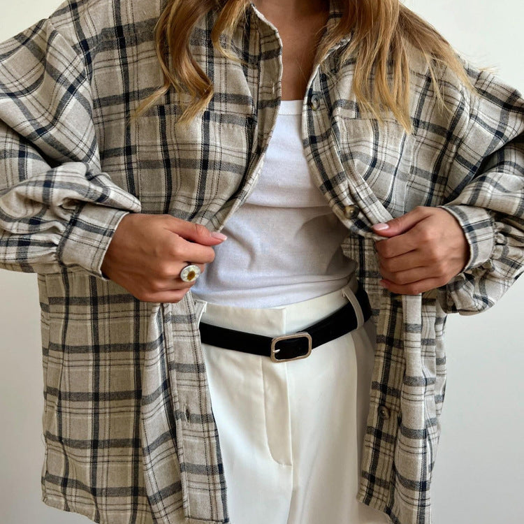 Retro Long Sleeve Pocket Plaid Shirt