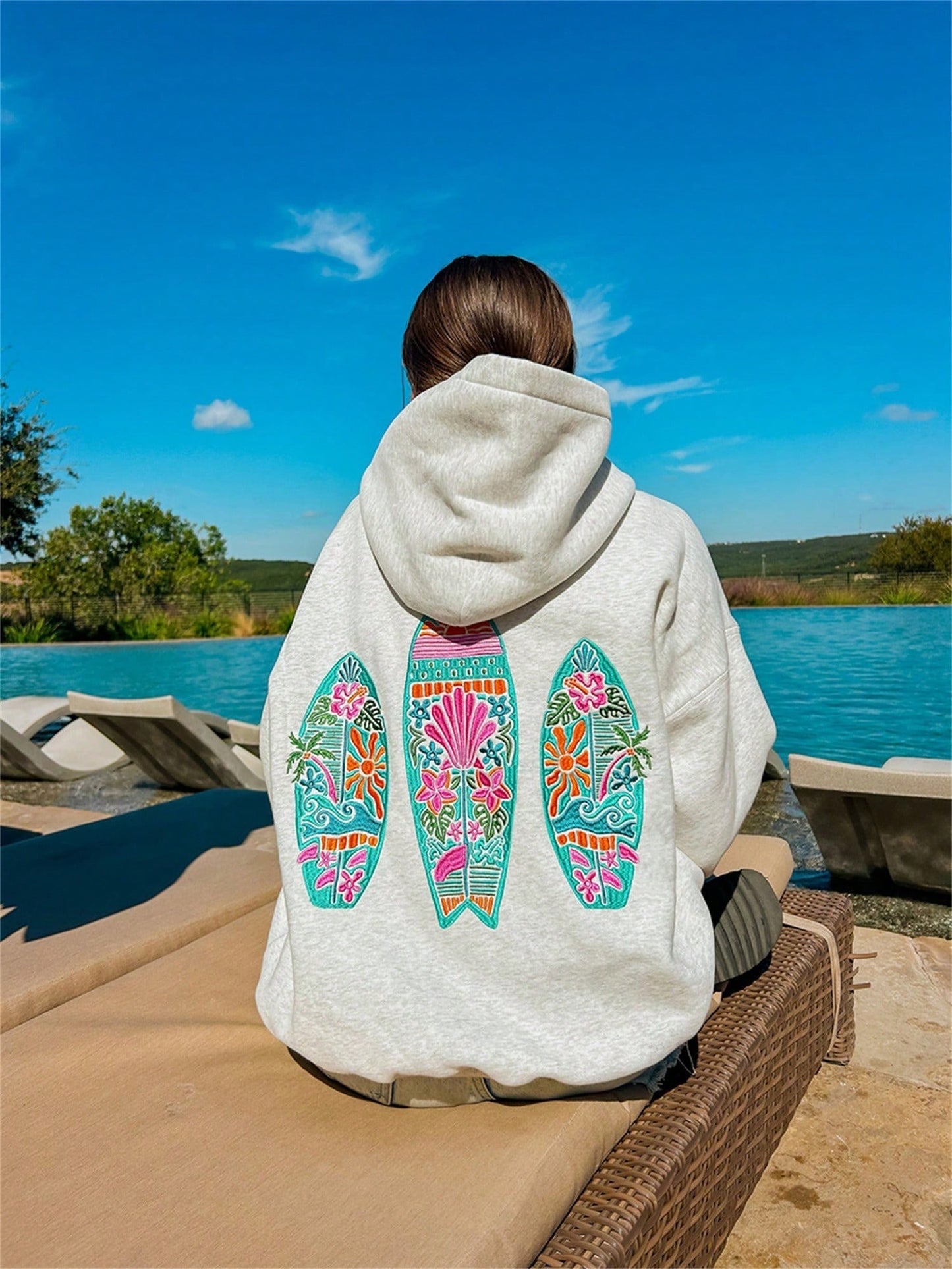 Hooded Sweatshirt Women's Long Sleeved Embroidered Pattern