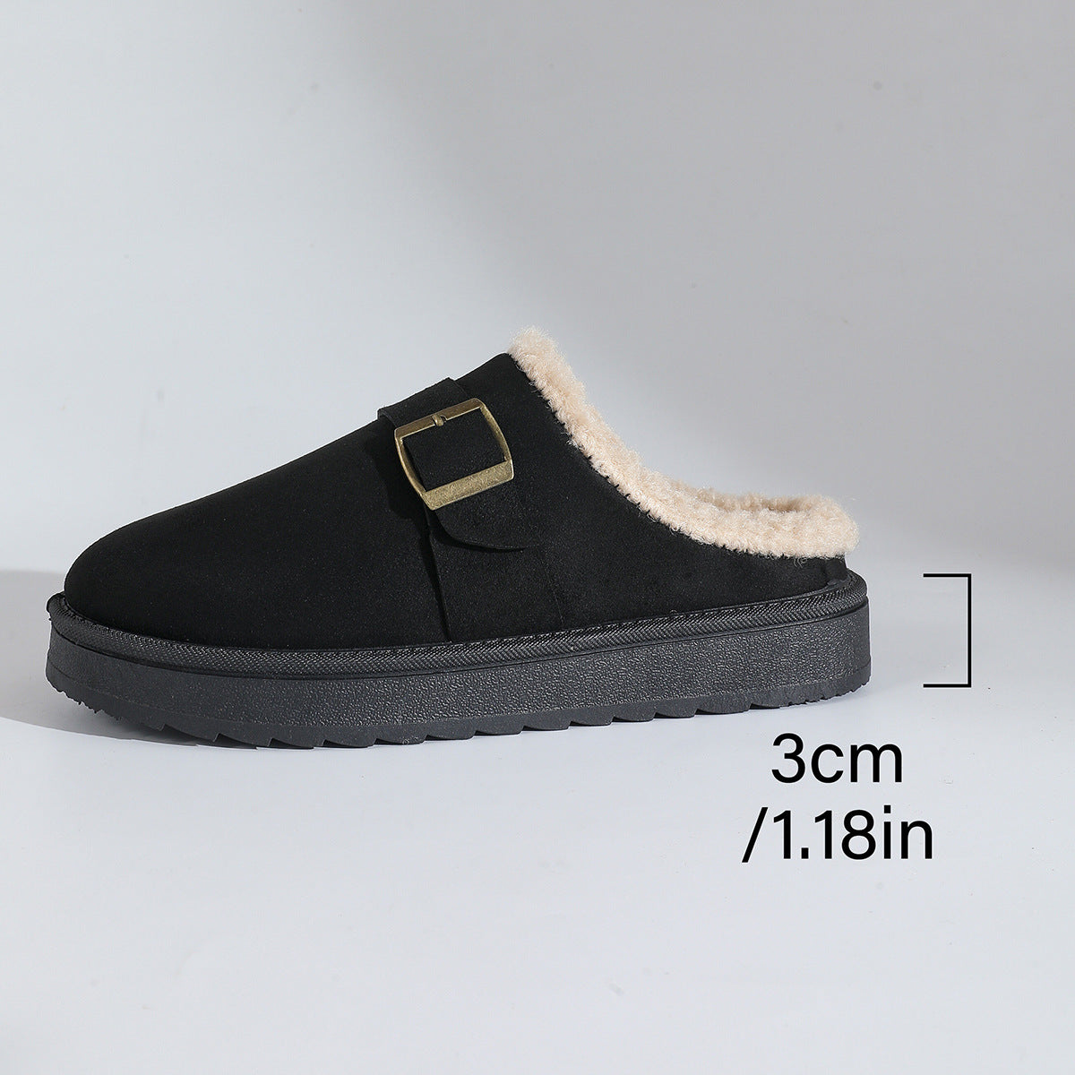 Thick Bottom Belt Buckle Fleece-lined Closed Toe Female Cotton Slippers