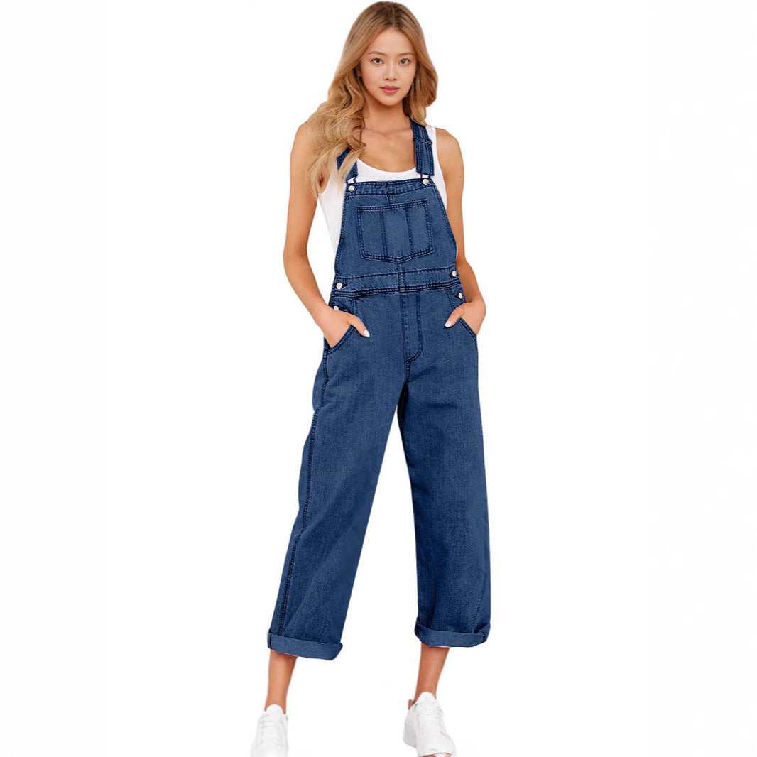 Loose Women's Denim Suspender Pants