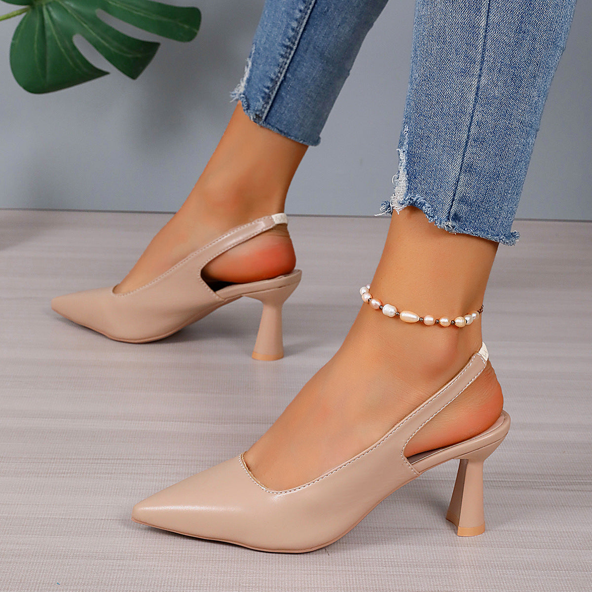 Foreign Trade Baotou Slingback Sandals Pointed High Heels Stiletto Low-cut Shoes