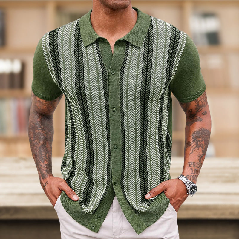 Men's Casual Striped Jacquard Sweater
