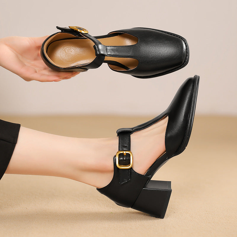 Square Toe T-shaped Buckle Sandals For Women