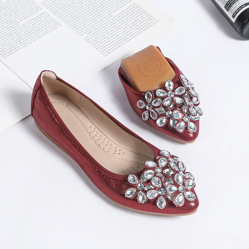 New Bow Pointed Low-cut Rhinestone Pumps