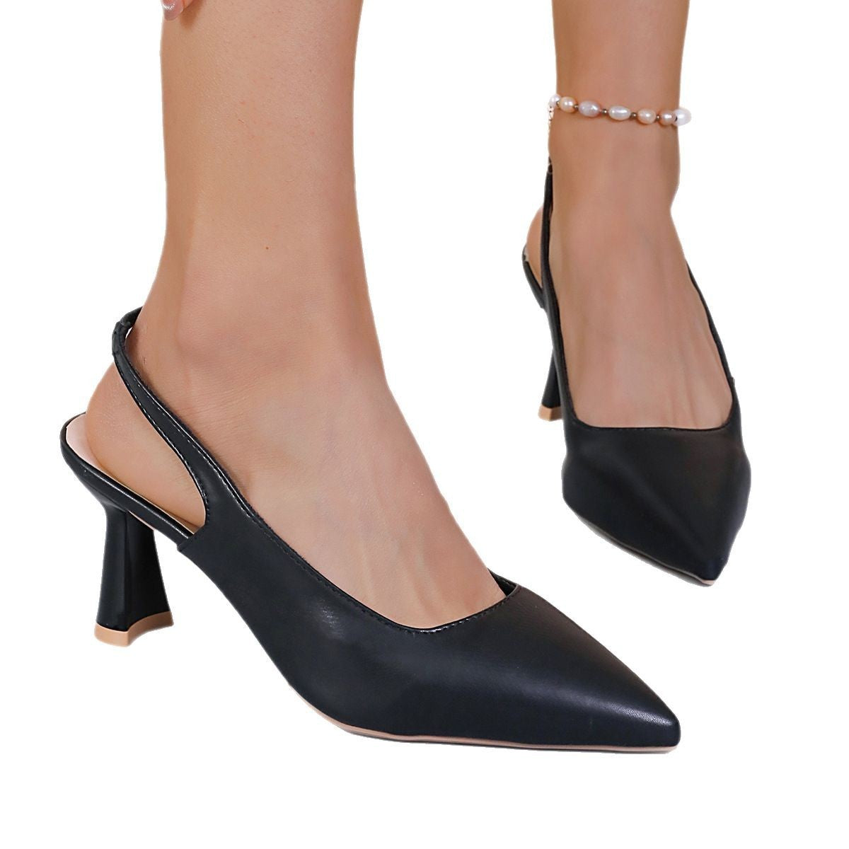 Foreign Trade Baotou Slingback Sandals Pointed High Heels Stiletto Low-cut Shoes