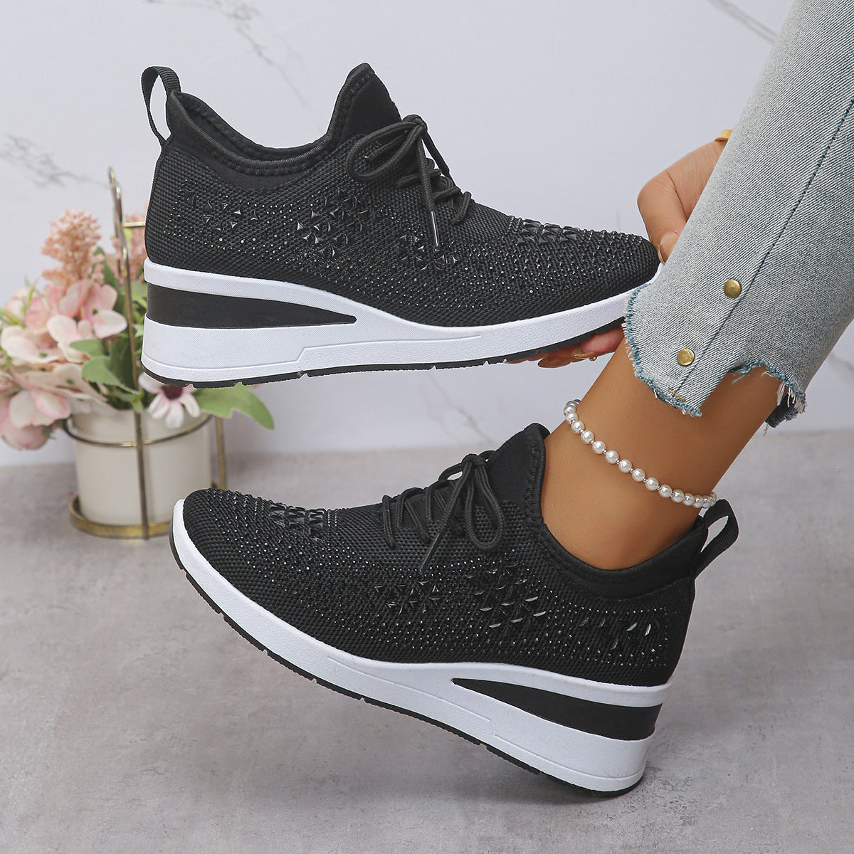 Rhinestone Lace Up Fashion Style Daily Commuter Women's Casual Shoes