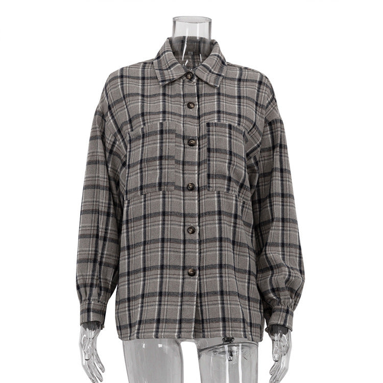 Retro Long Sleeve Pocket Plaid Shirt