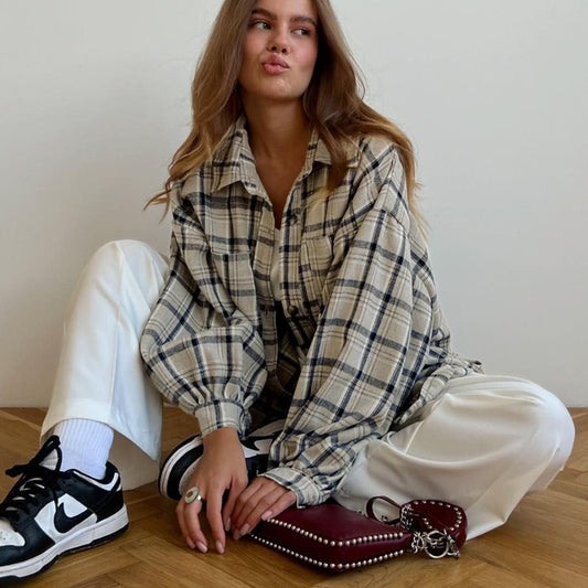 Retro Long Sleeve Pocket Plaid Shirt