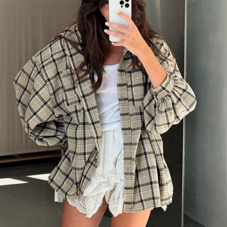 Retro Long Sleeve Pocket Plaid Shirt