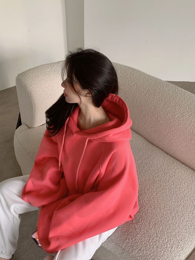Women's Loose Solid Color Pullover Loose Hooded Sweater