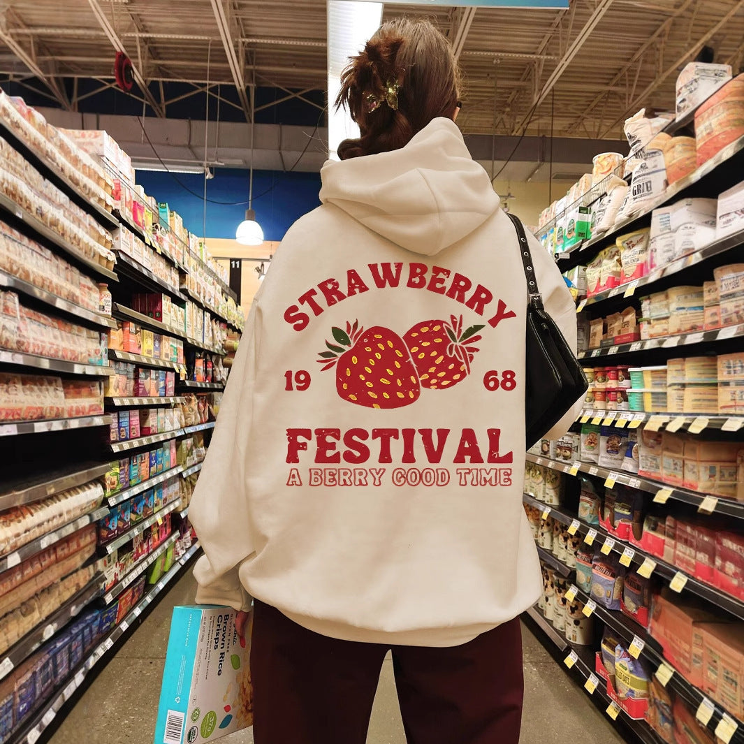 Women's Casual Strawberry Festival Printed Hoodie