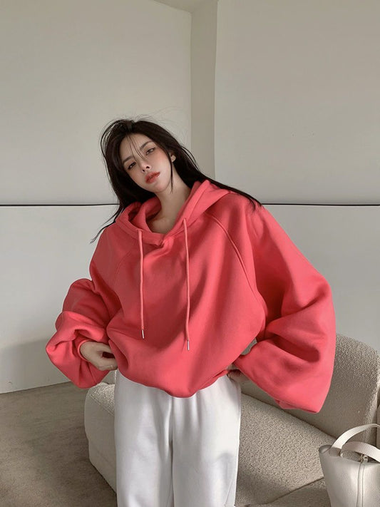 Women's Loose Solid Color Pullover Loose Hooded Sweater